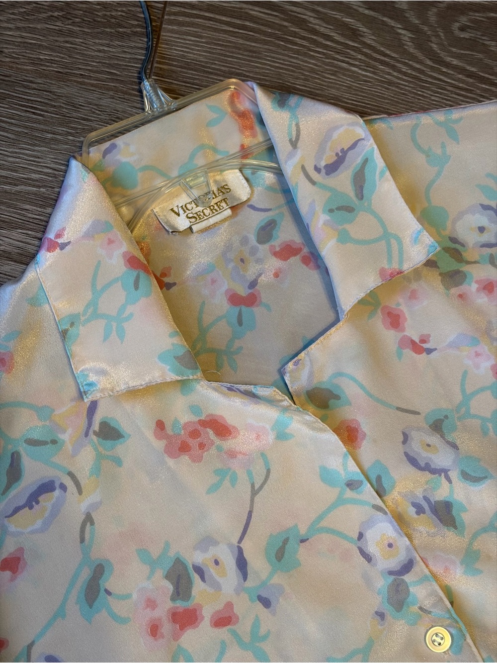 Victoria's Secret Pastel Floral Polysilk GOLD LABEL Button-Down Sleep Shirt